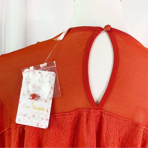 Free People On The Weekend Flowy Bell Sleeve Blouse Persimmon Red Sm NEW NWT - Picture 10 of 12